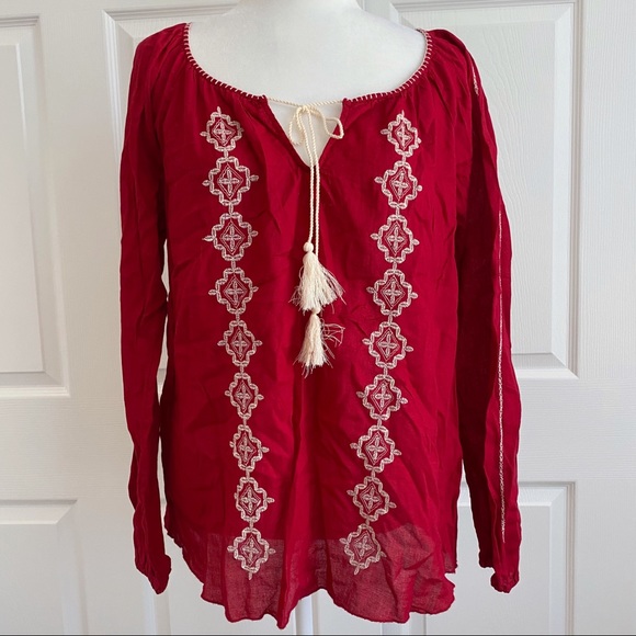 Lucky Brand embroidered peasant boho tunic red NWT - Picture 2 of 9